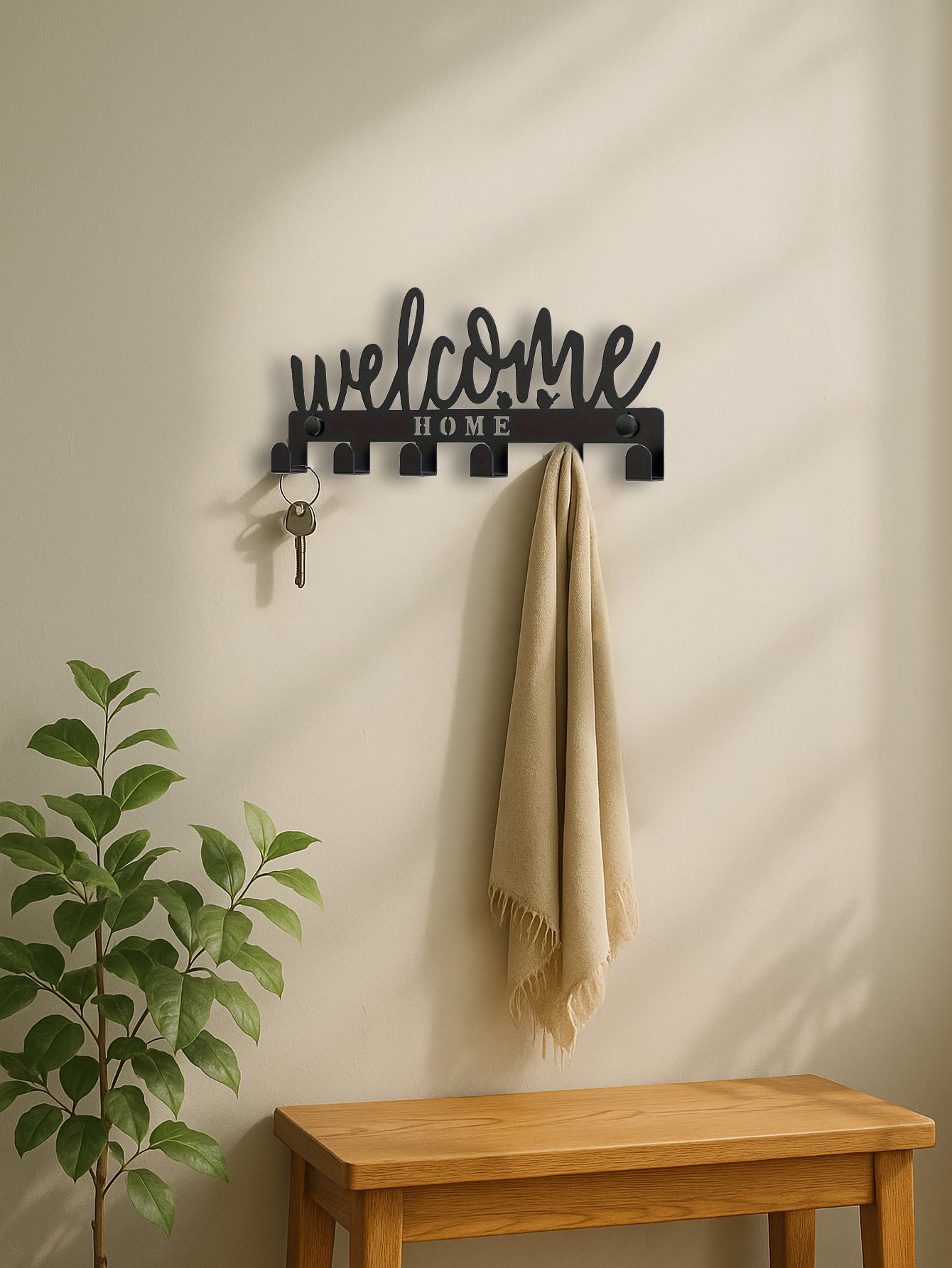 Elegant WELCOME Key Holder W 8 Hooks - Wall-Mounted Organizer For Entryway