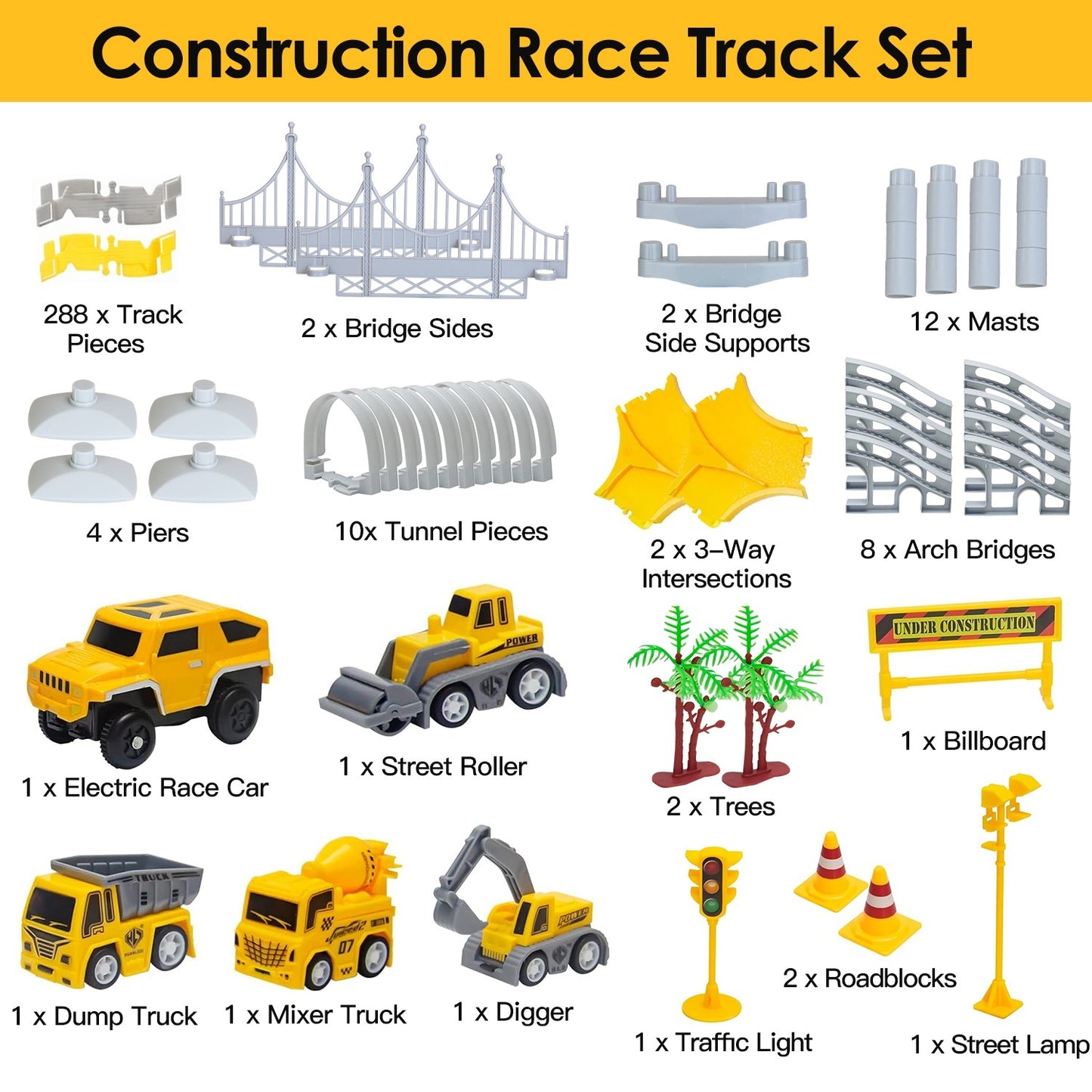 1Pc 340Pcs Construction Race Track Set Kids DIY Construction Toys STEM Flexible Car Track Playset Gift For Toddlers Boys Aged 3 4 5 6 Year Old