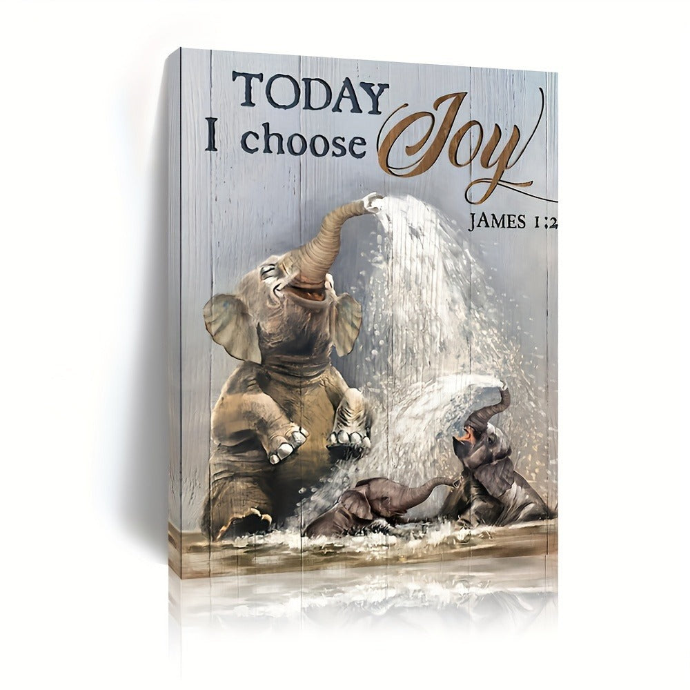 1pcs Canvas Painting With Wood Frame, Ready To Hang, Funny Elephant Bathroom Cute Elephant Wild Animal Wall Art Print For Home Decoration, Living Room And Bedroom, Holiday Gift For Her Or Him