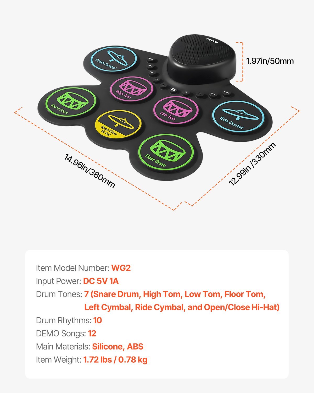 Electric Drum Set 7-Pad With Headphone Jack Pedals Speaker For Beginners & Kids