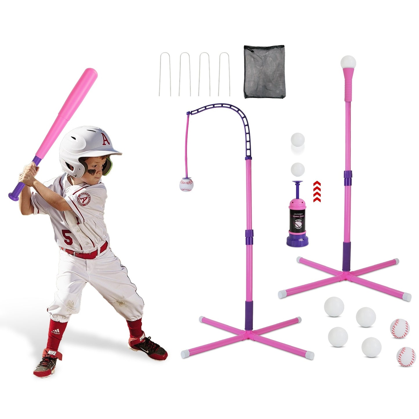 1Set 3 In 1 Baseball Toy Set For 3 To 5Years Old Kids And Toddlers Includes Tee Ball Stand Hanging Tee Automatic Ball Launcher With Adjustable Height For Indoor Outdoor Play Perfect Gift