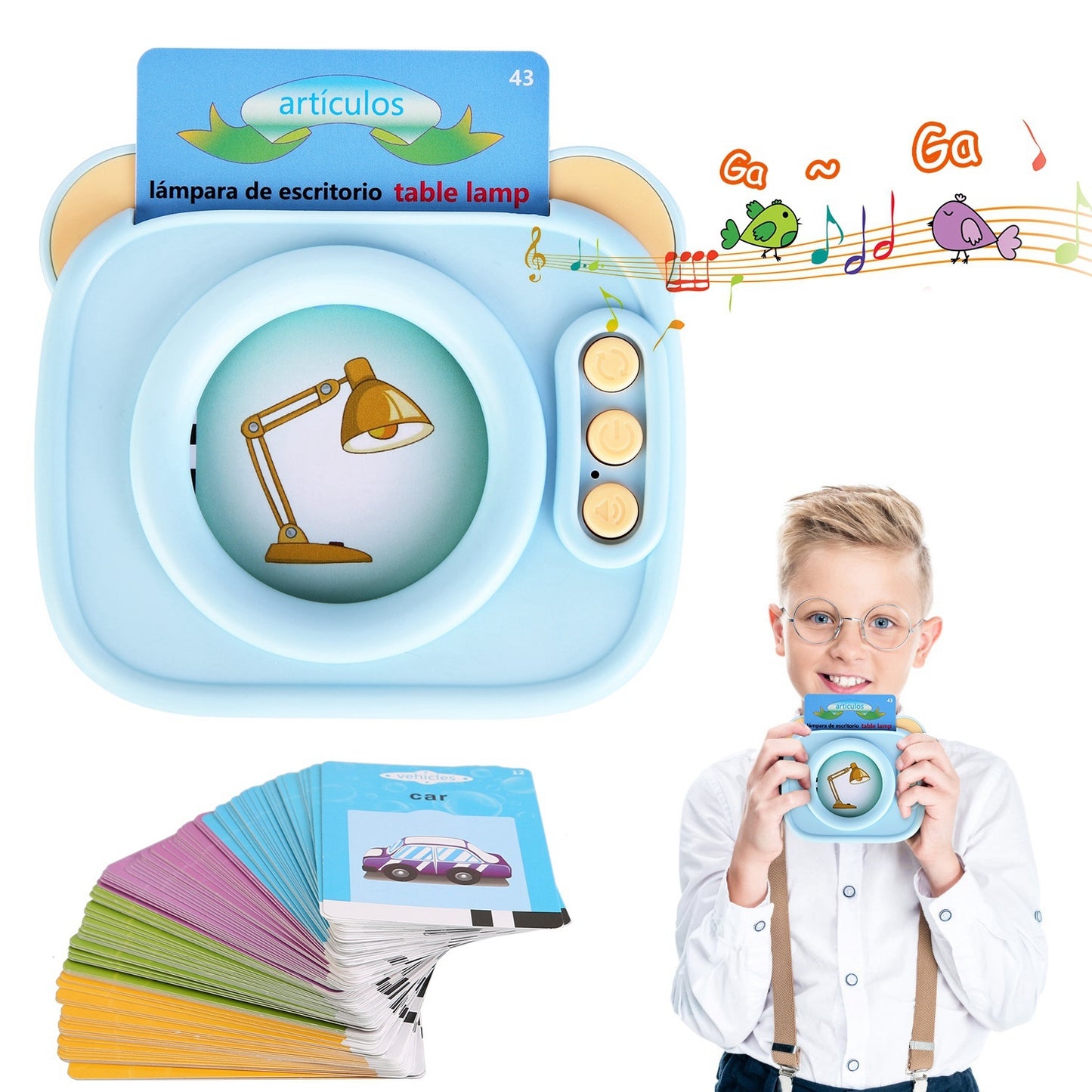 Blue-Pink Color Options -- 1Pc Spanish & English Talking Flash Cards 224 Sight Words Bilingual Flash Cards Rechargeable Card Early Educational Toy For Boys Girls Aged 1 2 3 4 5 6 7 8 Years Old