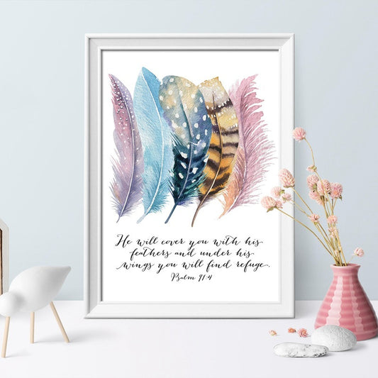 Painting Bird Feather Scripture Christian Oil Painting