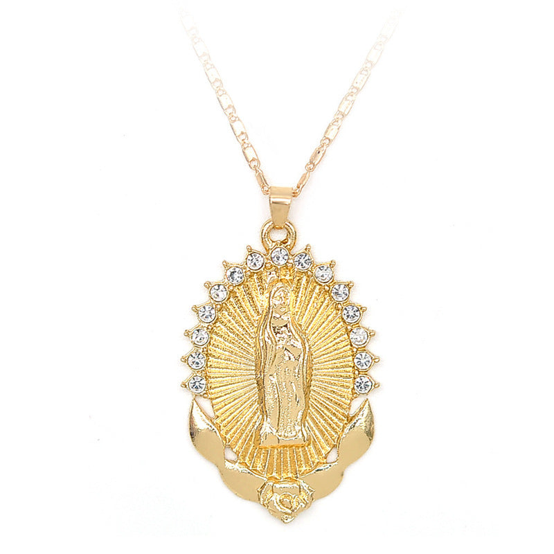 Holy Virgin Mary Pendant Necklace Religion Dainty Golden Christian Cubic Zircon Necklace Women Collier Femme Christian Jewelry