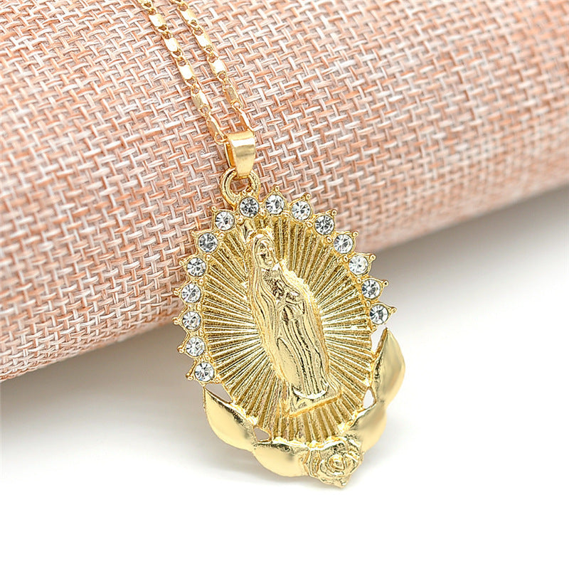Holy Virgin Mary Pendant Necklace Religion Dainty Golden Christian Cubic Zircon Necklace Women Collier Femme Christian Jewelry