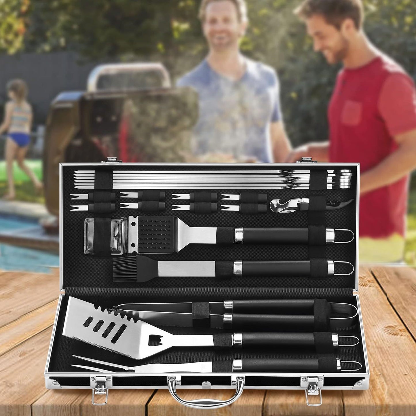 Grilljoy BBQ Accessories Grill Tools Set - 22PCS Stainless Steel Barbecue Grill Accessories For Outdoor Grill With Black Aluminum Case - Grilling Gifts For Men Dad -Grill Tools Kit