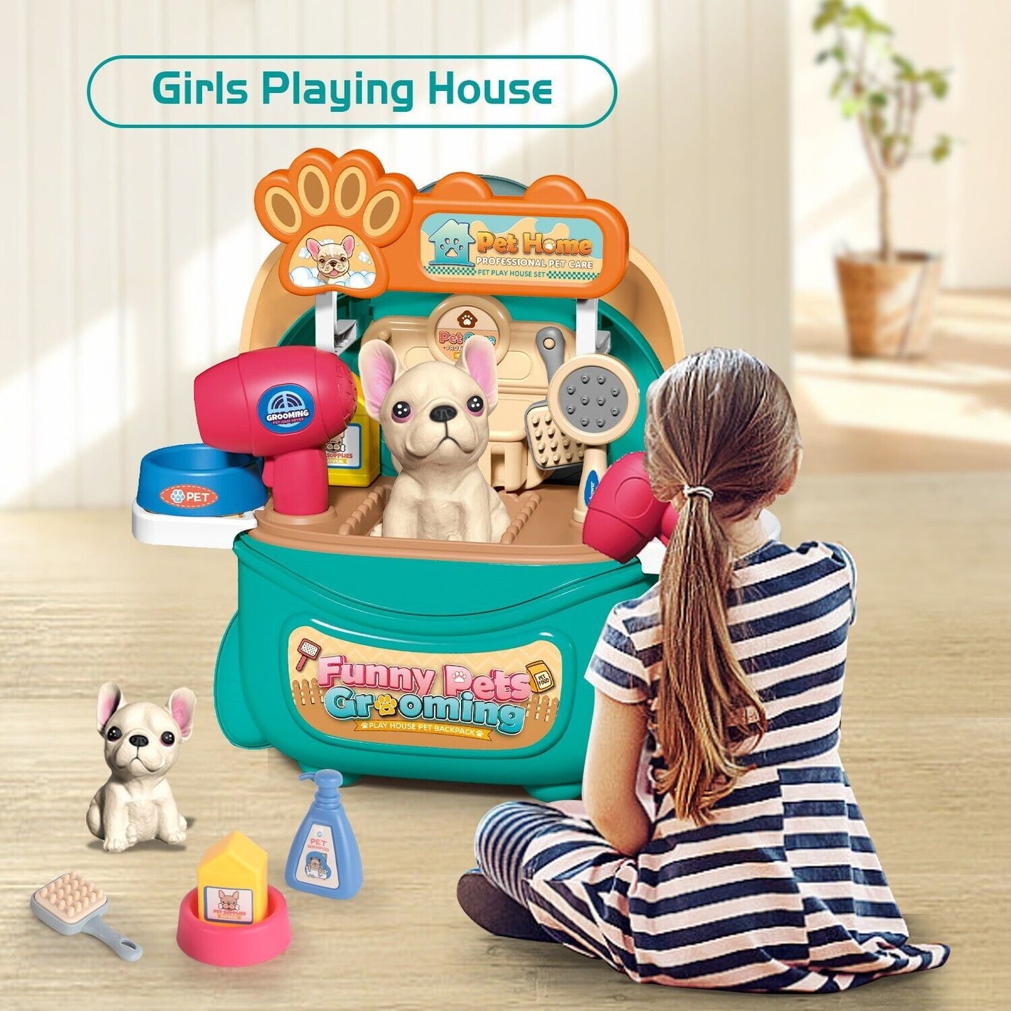 2025 Pet Care Play Set Doctor Kit For Kids, 16 Pcs Doctor Pretend Play Vet Dog Grooming Toys Puppy Dog Carrier Feeding Dog Backpack Gifts.Logistics Is Randomly Sent By UPS,USPS,FEDEX.