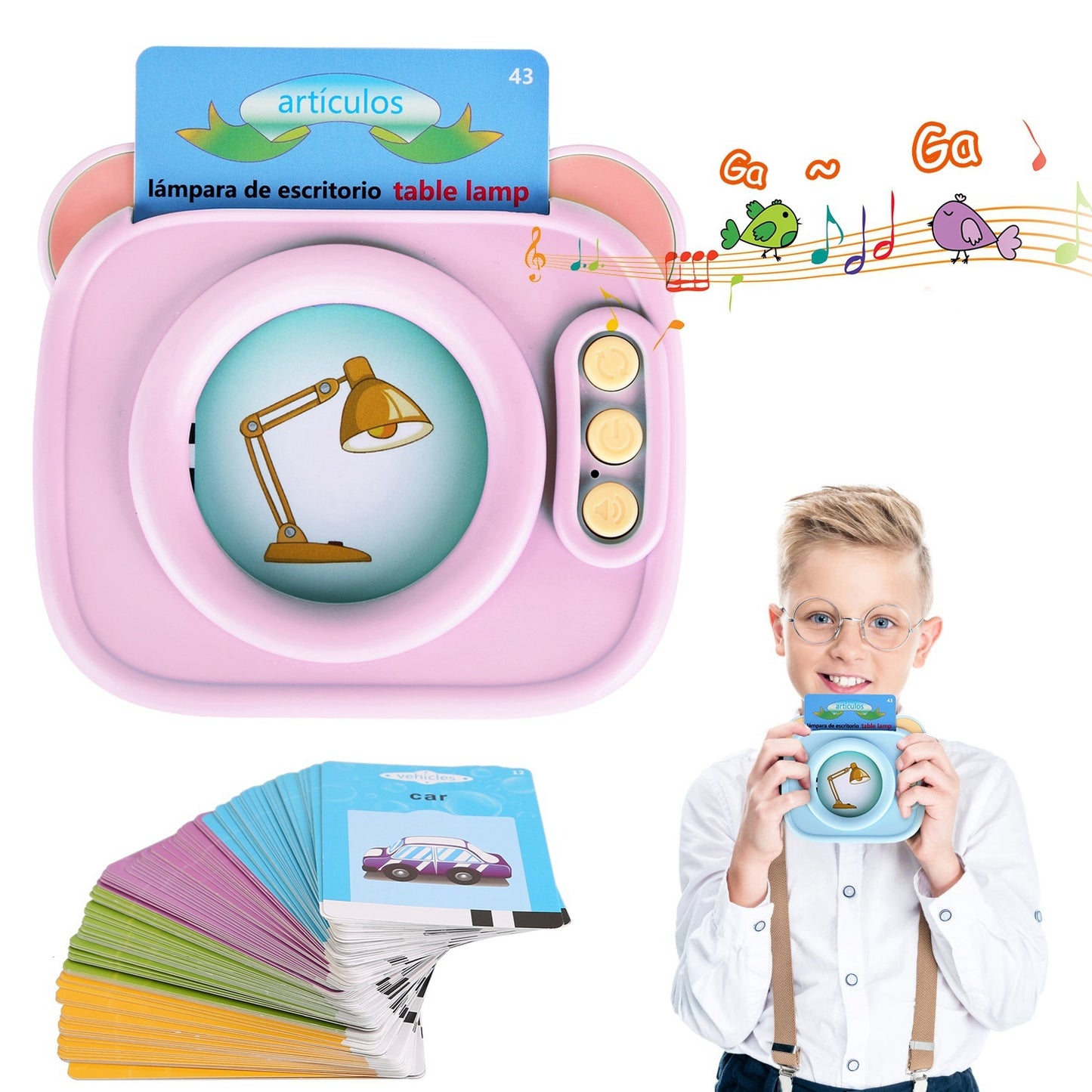 Blue-Pink Color Options -- 1Pc Spanish & English Talking Flash Cards 224 Sight Words Bilingual Flash Cards Rechargeable Card Early Educational Toy For Boys Girls Aged 1 2 3 4 5 6 7 8 Years Old