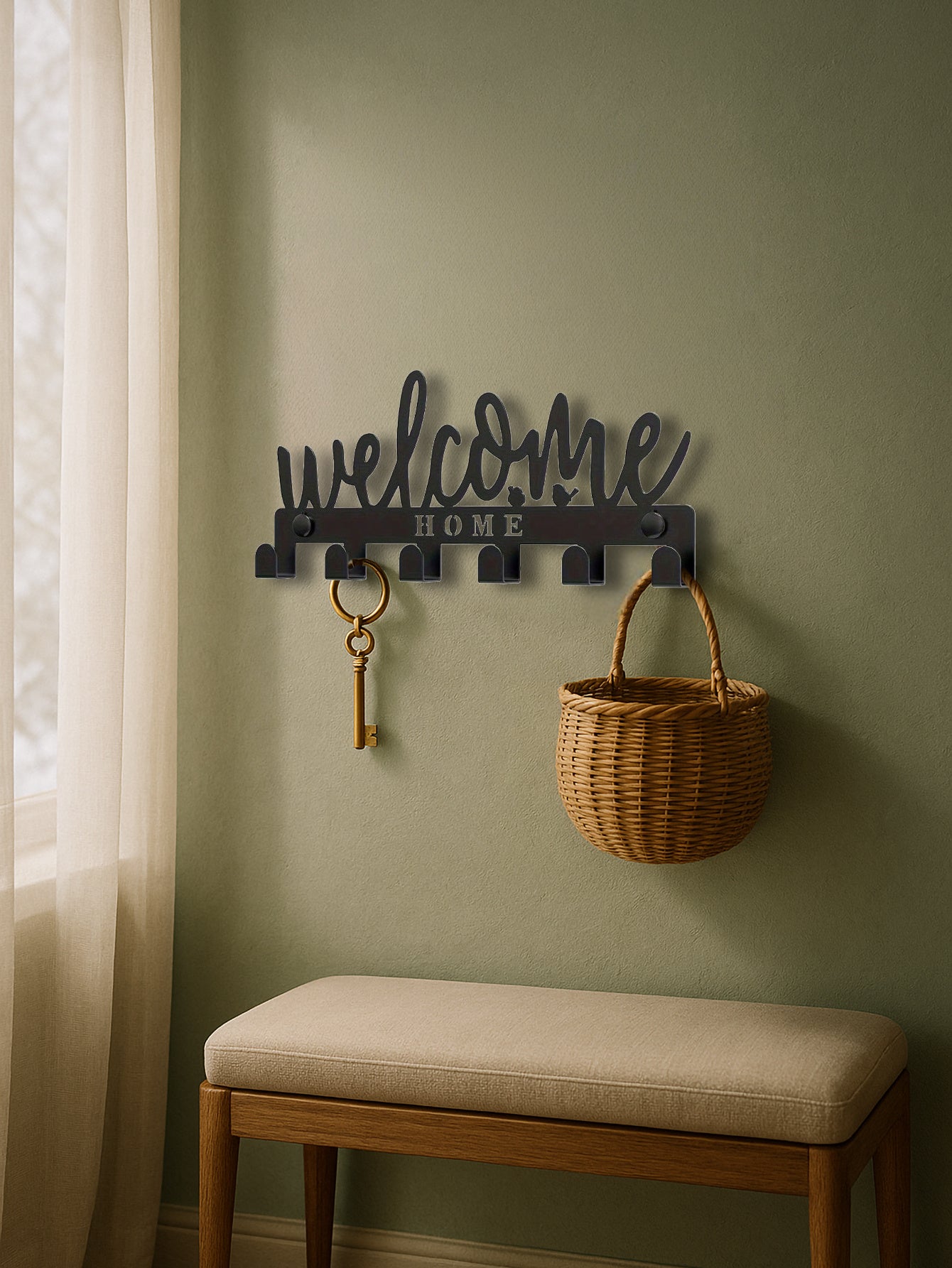 Elegant WELCOME Key Holder W 8 Hooks - Wall-Mounted Organizer For Entryway