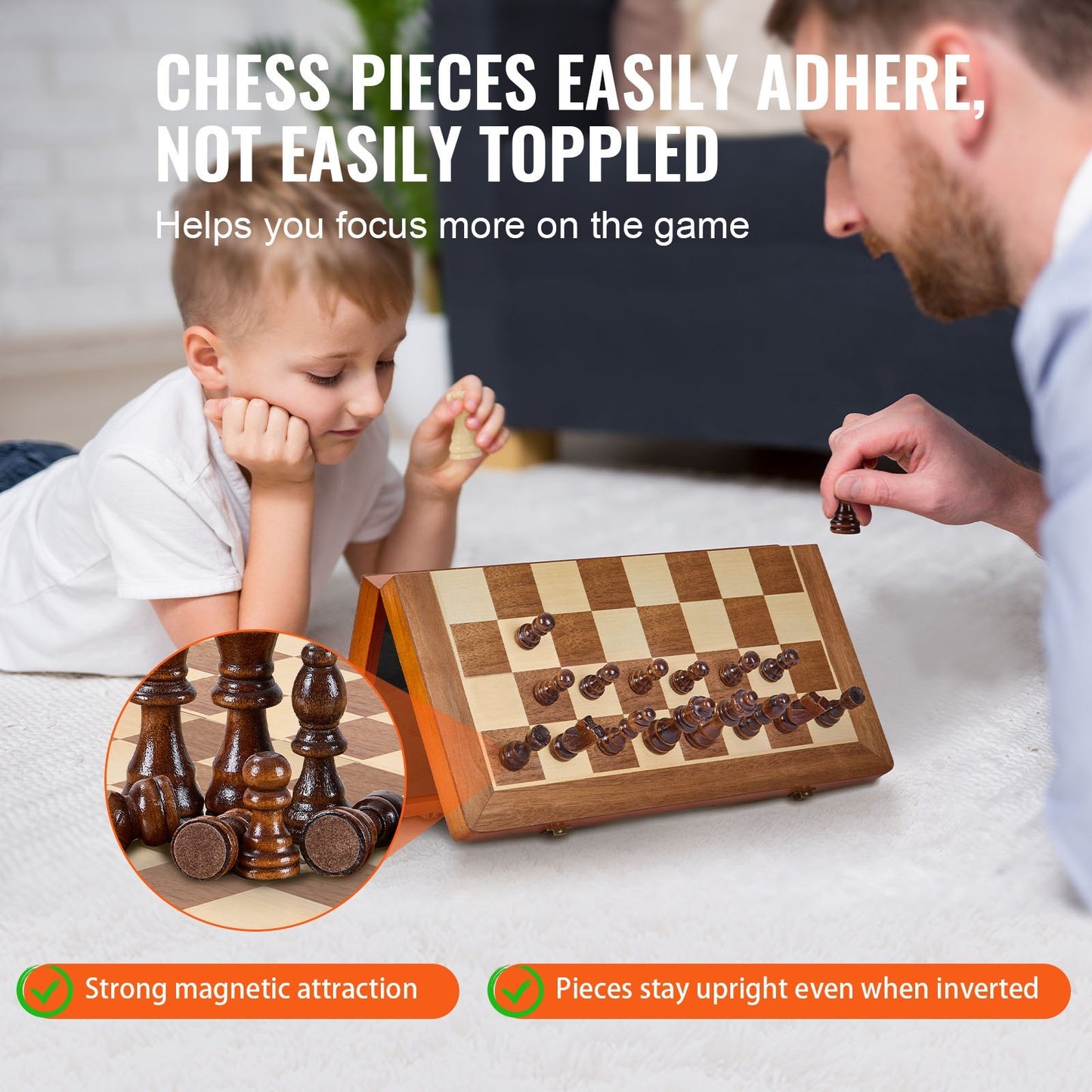 VEVOR Magnetic Wooden Chess Set, 15 Inch 2-IN-1 Chess Checkers Game Set, Folding Chess Board Games For Adults Kids, 2 Queens Portable Travel Gift Chess Set For Tournament Professional Beginner