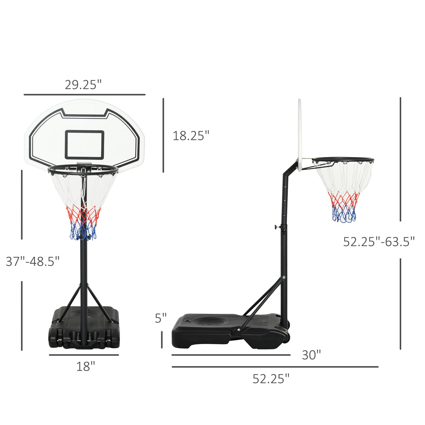 Height Adjustable Basketball Hoop, Portable Basketball Stand, 30 Backboard, Indoor Outdoor Goals Set For Kids Youth Adults