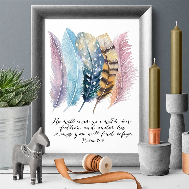 Painting Bird Feather Scripture Christian Oil Painting
