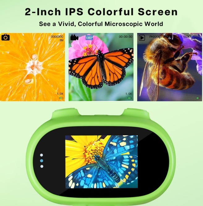 Handheld Microscope For Kids, 500-1000X Pocket Miniscope Educational Science Toys, 2'' IPS Screen Portable Handheld Digital Microscope Gifts For Birthday Christmas Science Gift