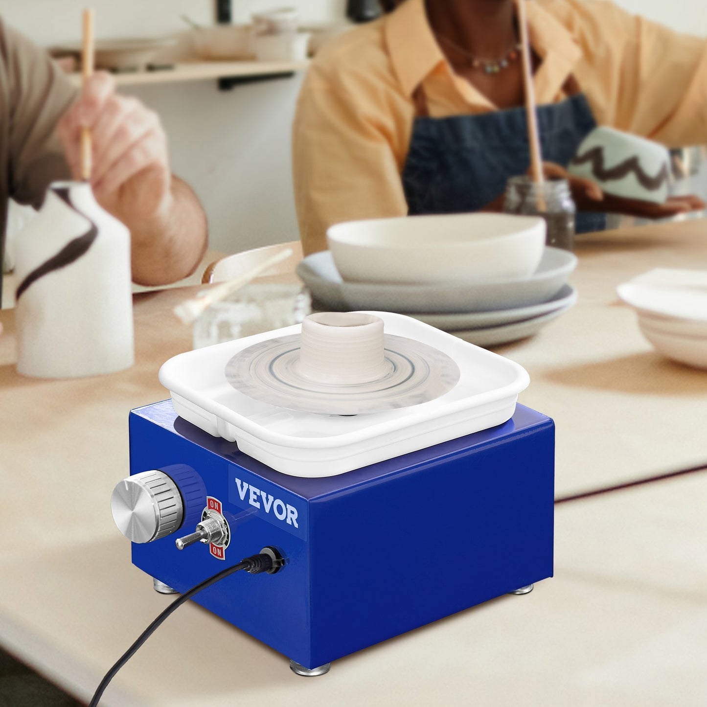 VEVOR Mini Pottery Wheel, For Kids Or Beginners, 2 Turntables 2.6in 3.9in Ceramic Wheel Machine, Adjustable 0-300RPM Speed ABS Detachable Basin, 17 Pottery Accessories, Work Art Craft DIY, 30W, Blue
