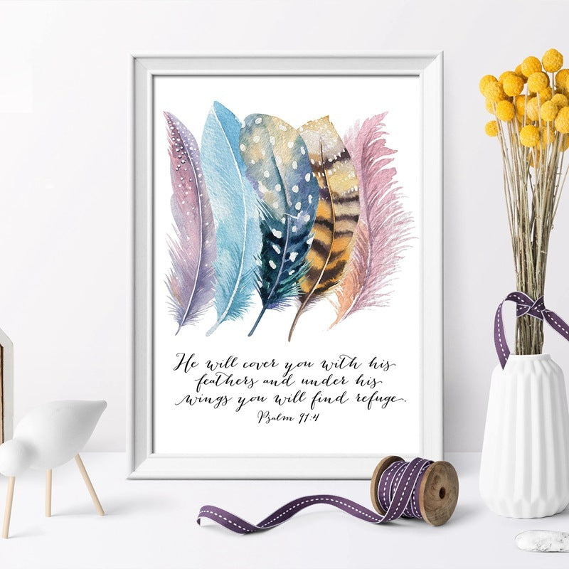 Painting Bird Feather Scripture Christian Oil Painting