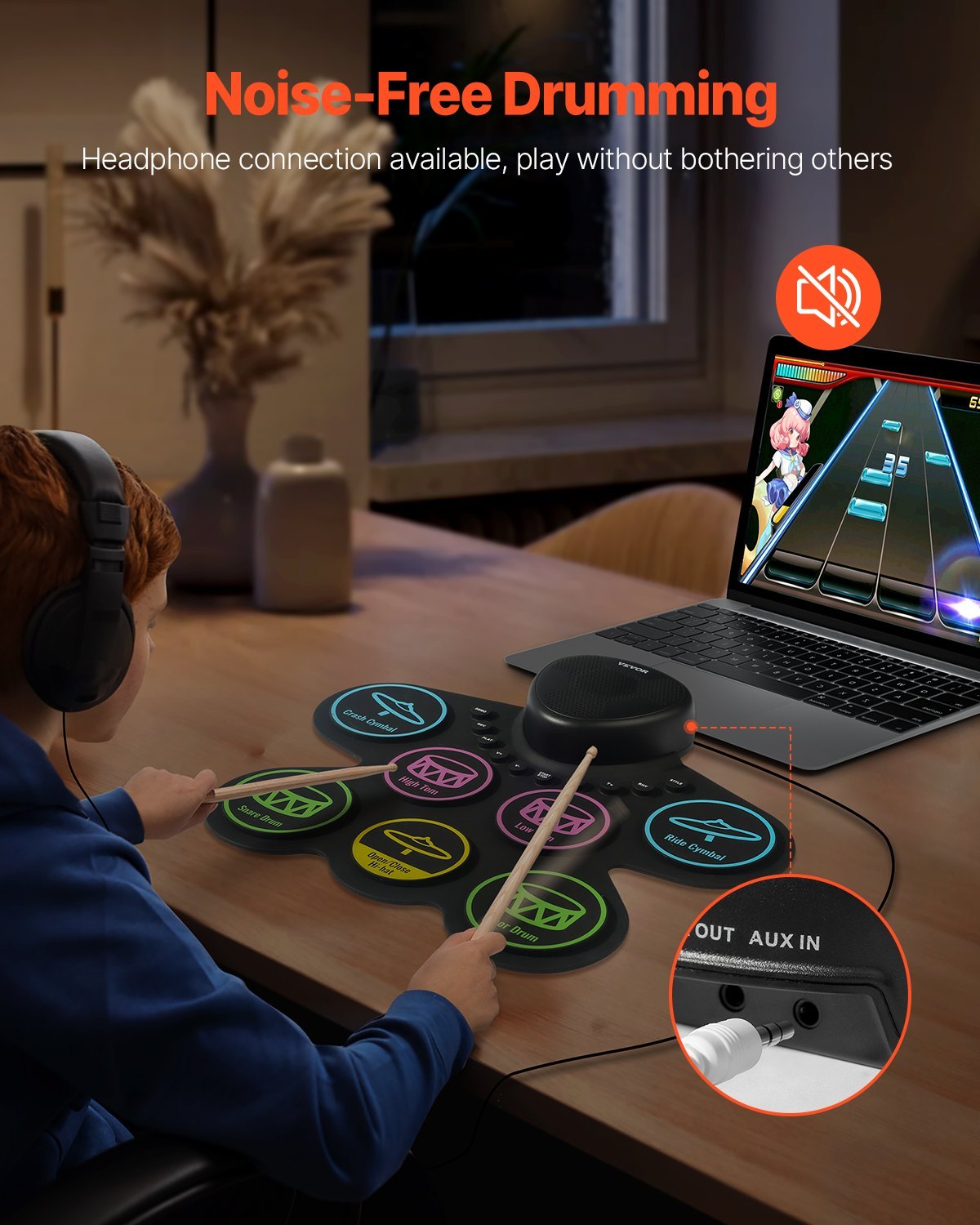 Electric Drum Set 7-Pad With Headphone Jack Pedals Speaker For Beginners & Kids