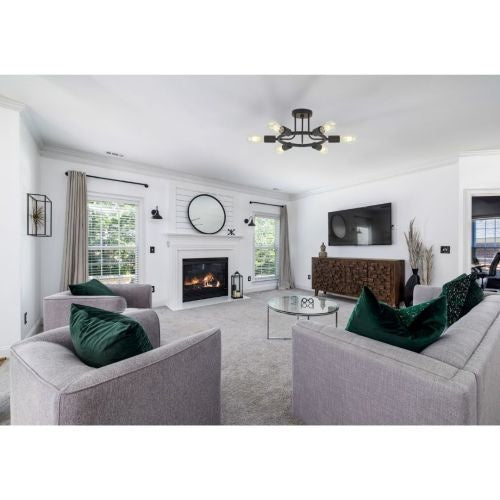 6 Lamps Modern Sputnik Lamp Semi Recessed Chandelier Black