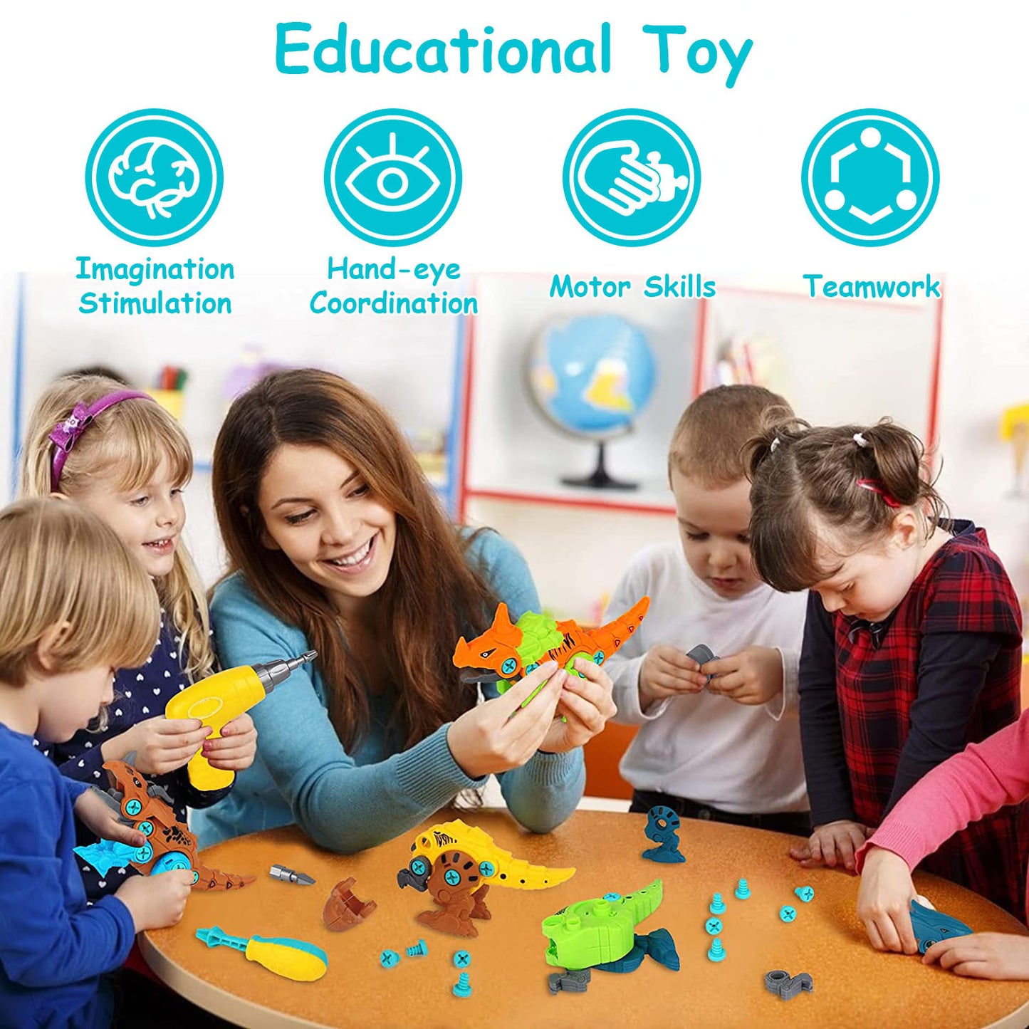 1Set Take Apart Dinosaur Toys DIY Dinosaur Construction Building Block Assembly Toys With Electric Drill For Kids 3-7 Year Old Learning Educational Gift Christmas Gift