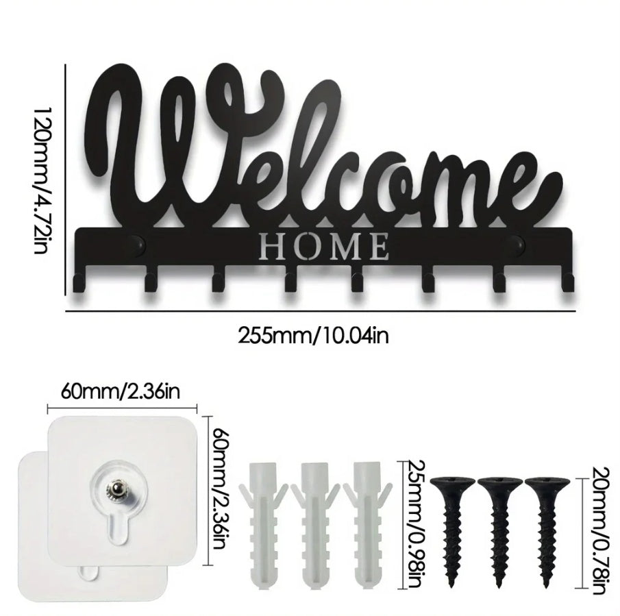 Elegant WELCOME Key Holder W 8 Hooks - Wall-Mounted Organizer For Entryway