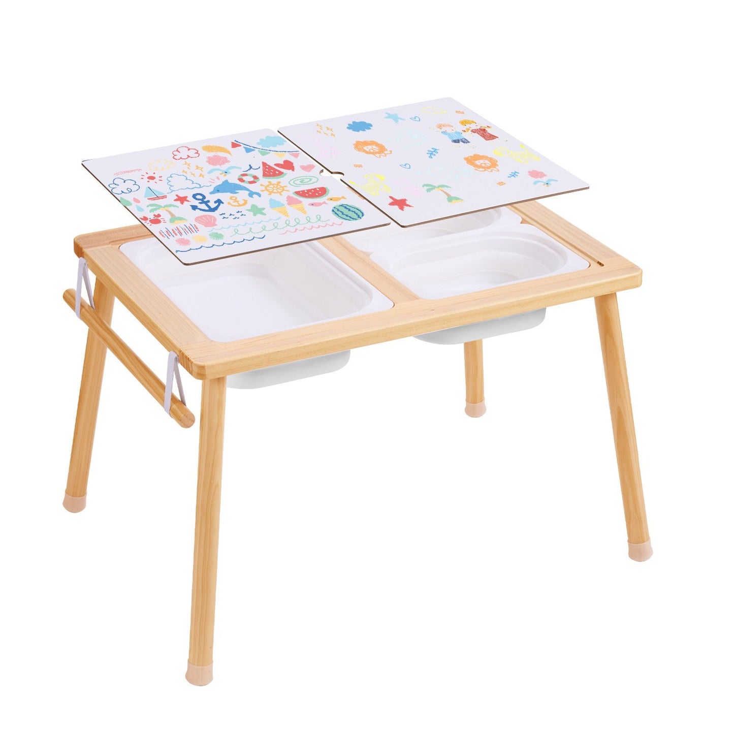 Sensory Table For Toddlers, Kids Activity Table With 3 Foldable Storage Bins & Paper Roll Holder, Indoor Outdoor Play Sand And Water Table, Wooden Kids Sensory Table - Gift For Boys Girls