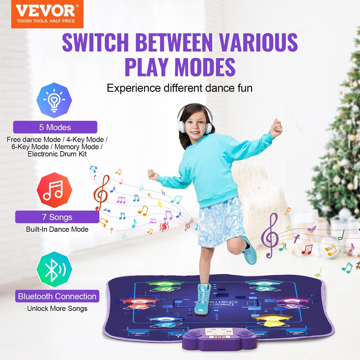 VEVOR Dance Mat For Kids Dance Pad Toy With Wireless Bluetooth Gift For 3 Girls