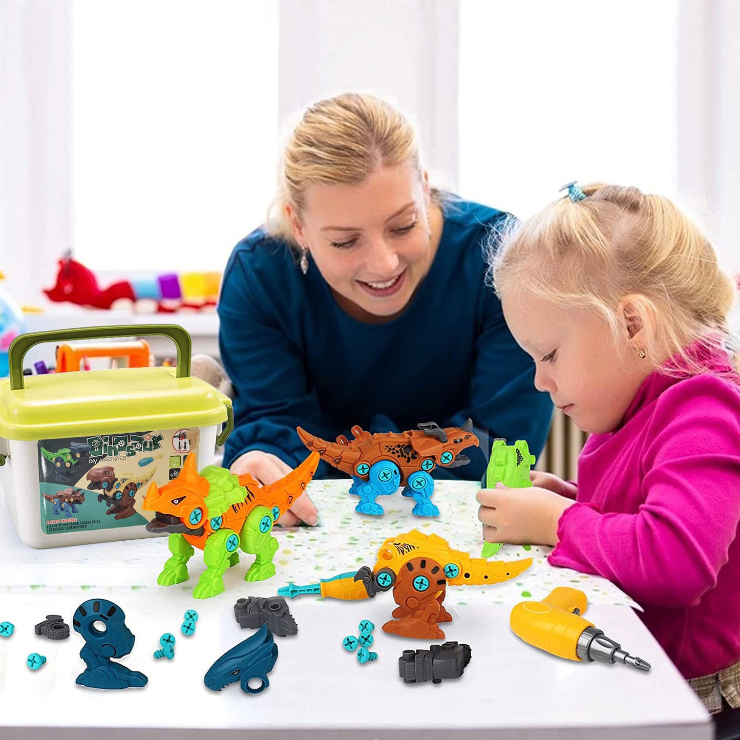 1Set Take Apart Dinosaur Toys DIY Dinosaur Construction Building Block Assembly Toys With Electric Drill For Kids 3-7 Year Old Learning Educational Gift Christmas Gift