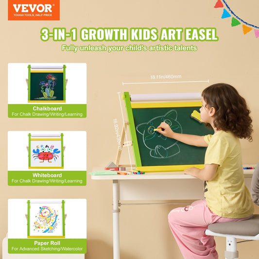 Christmas Gift VEVOR 3-in-1 Tabletop Kids Art Easel Double-Sided Magnetic Whiteboard Chalkboard