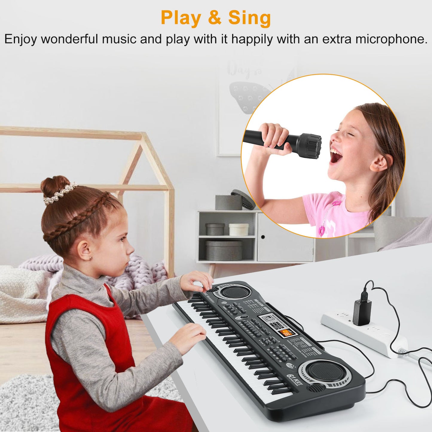 61 Keys Digital Music Electronic Keyboard Electric Piano Musical Instrument Kids Learning Keyboard With Microphone For Beginners Kids Girls Boys Adults