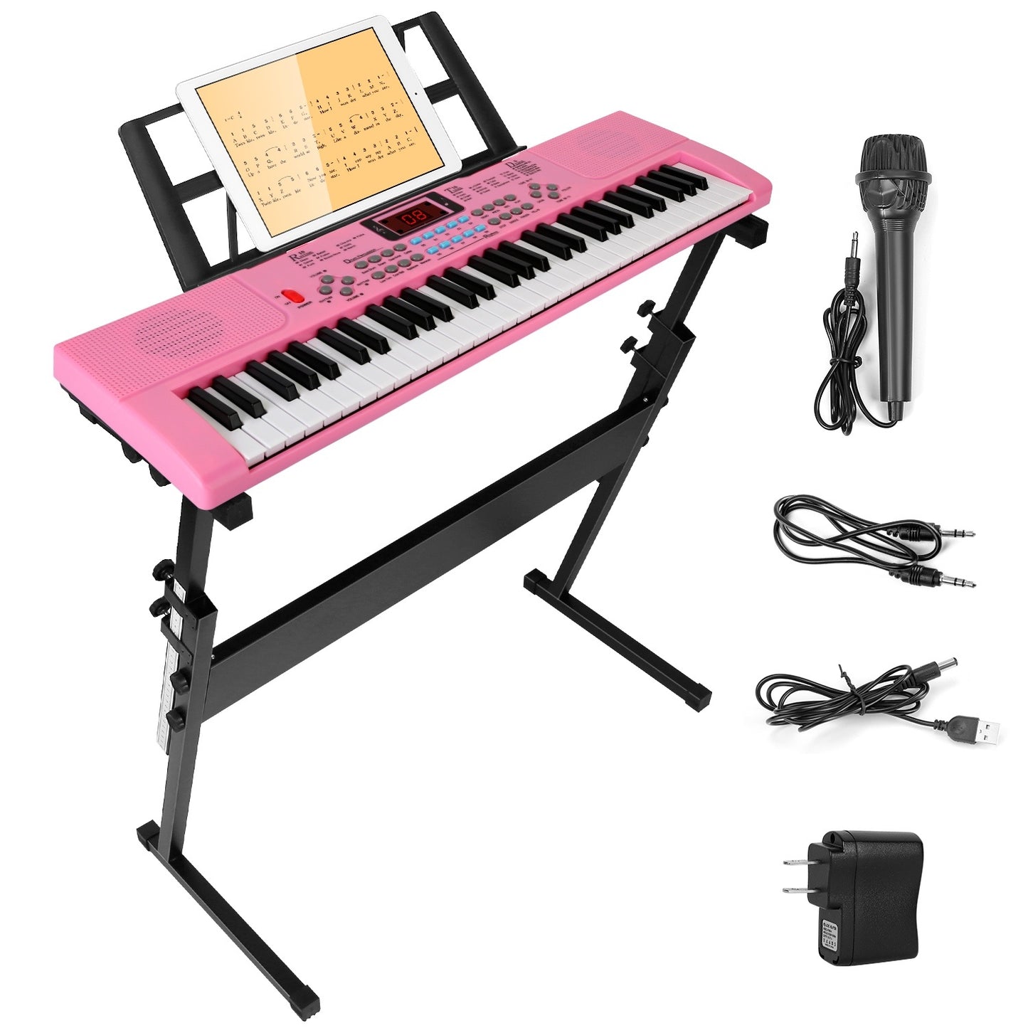 1P 61 Keys Digital Music Electronic Keyboard Electric Musical Piano Instrument Kids Learning Keyboard With Stand Microphone For Beginners
