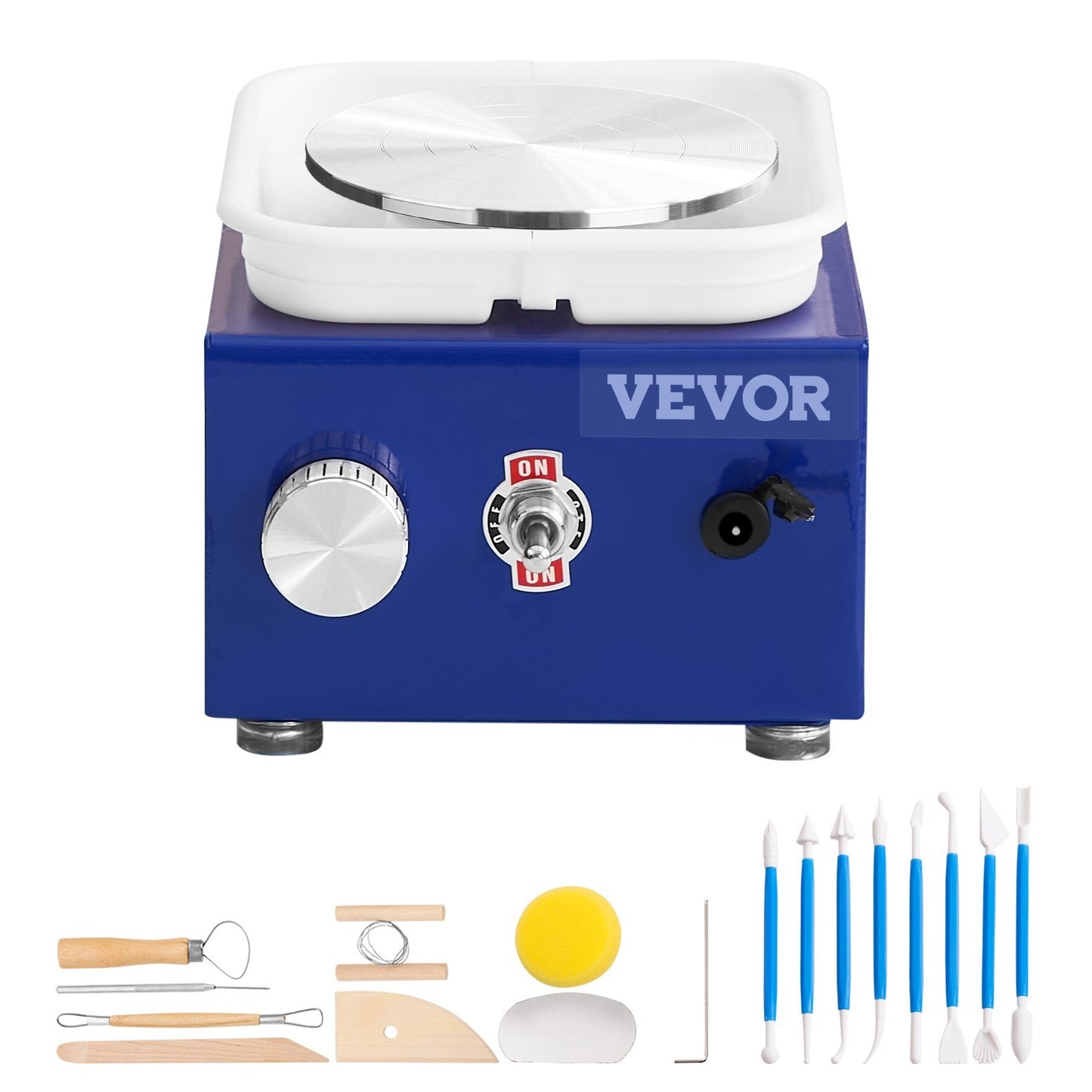 VEVOR Mini Pottery Wheel, For Kids Or Beginners, 2 Turntables 2.6in 3.9in Ceramic Wheel Machine, Adjustable 0-300RPM Speed ABS Detachable Basin, 17 Pottery Accessories, Work Art Craft DIY, 30W, Blue