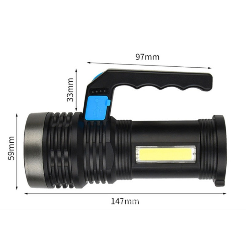 LED Flashlight USB Rechargeable Torch COB Spotlight Camping Light High Lumens Emergency Lamp 3 Modes Waterproof