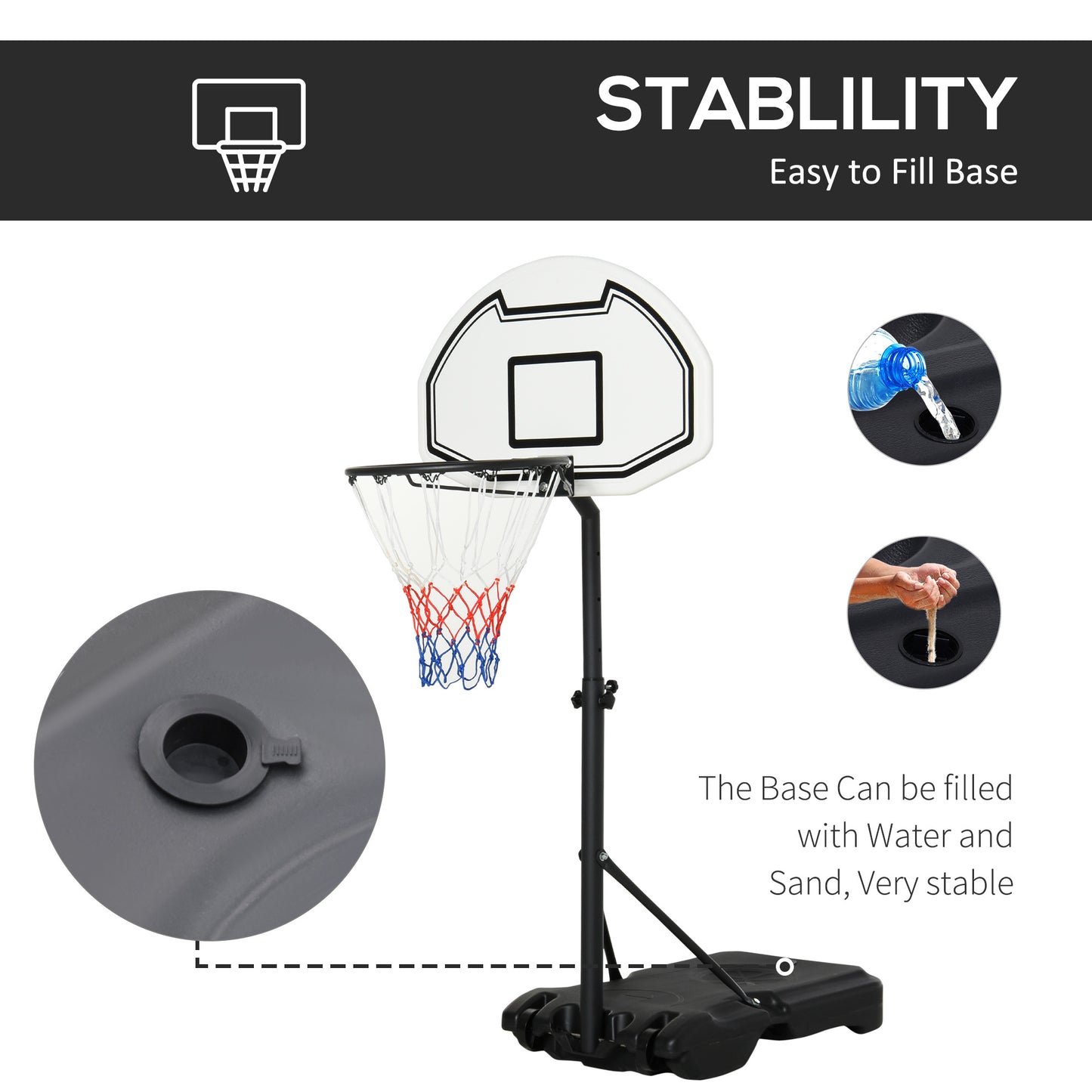 Height Adjustable Basketball Hoop, Portable Basketball Stand, 30 Backboard, Indoor Outdoor Goals Set For Kids Youth Adults