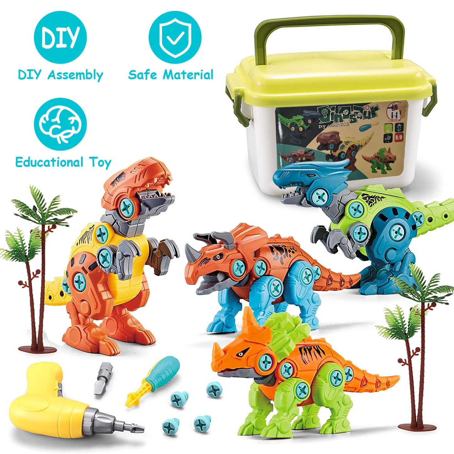 1Set Take Apart Dinosaur Toys DIY Dinosaur Construction Building Block Assembly Toys With Electric Drill For Kids 3-7 Year Old Learning Educational Gift Christmas Gift