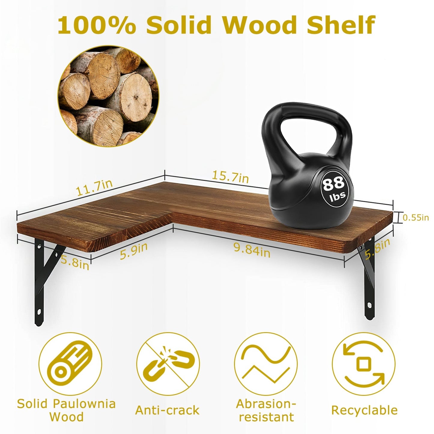 4Packs Per Set Corner Floating Shelf Wall Mount Display Storage Shelf Organizer Wood Metal Bedroom Living Room Decoration