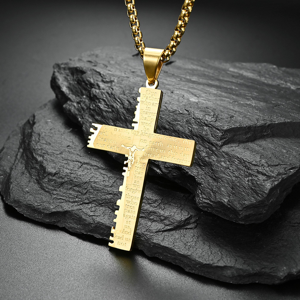 Christian Jesus Cross Necklace Double Men's - Image 5