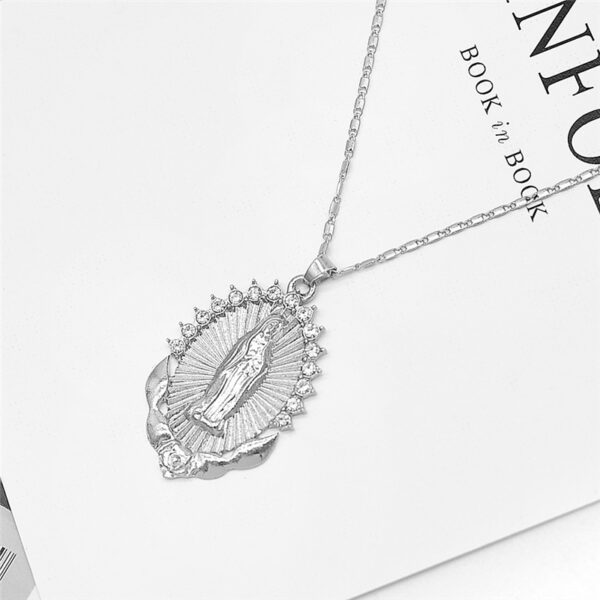 Holy Virgin Mary Pendant Necklace Religion Dainty Golden Christian Cubic Zircon Necklace Women Collier Femme Christian Jewelry