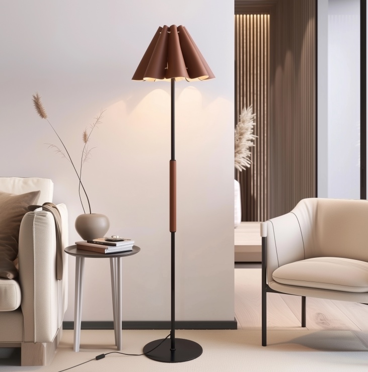 Floor Lamp With Leather Lampshade Perfect For Living Rooms, Bedrooms, Offices - Image 3