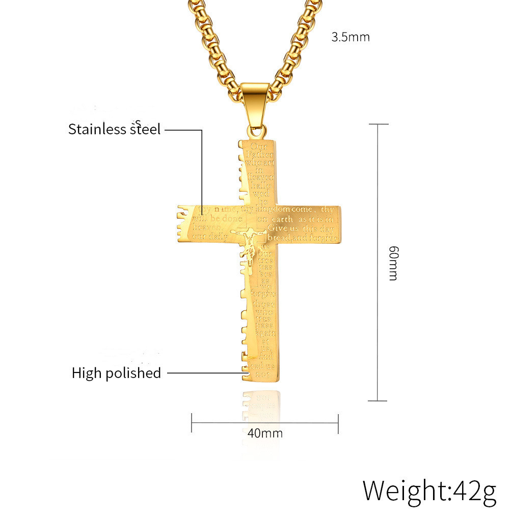Christian Jesus Cross Necklace Double Men's - Image 2