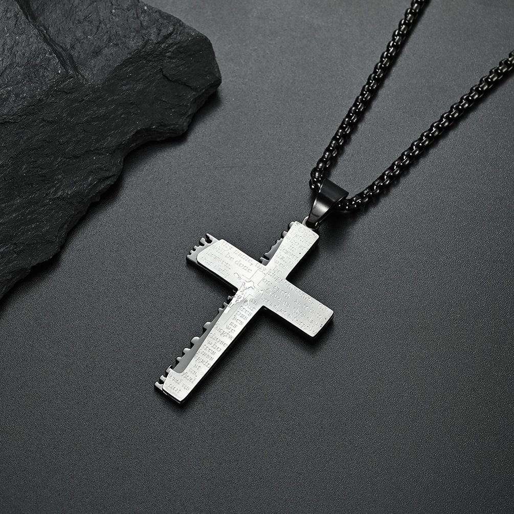 Christian Jesus Cross Necklace Double Men's - Image 4