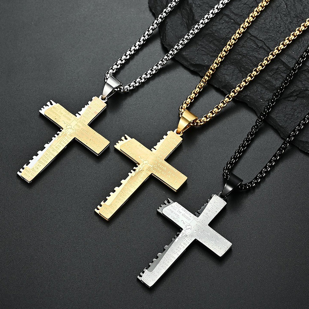 Christian Jesus Cross Necklace Double Men's - Image 6