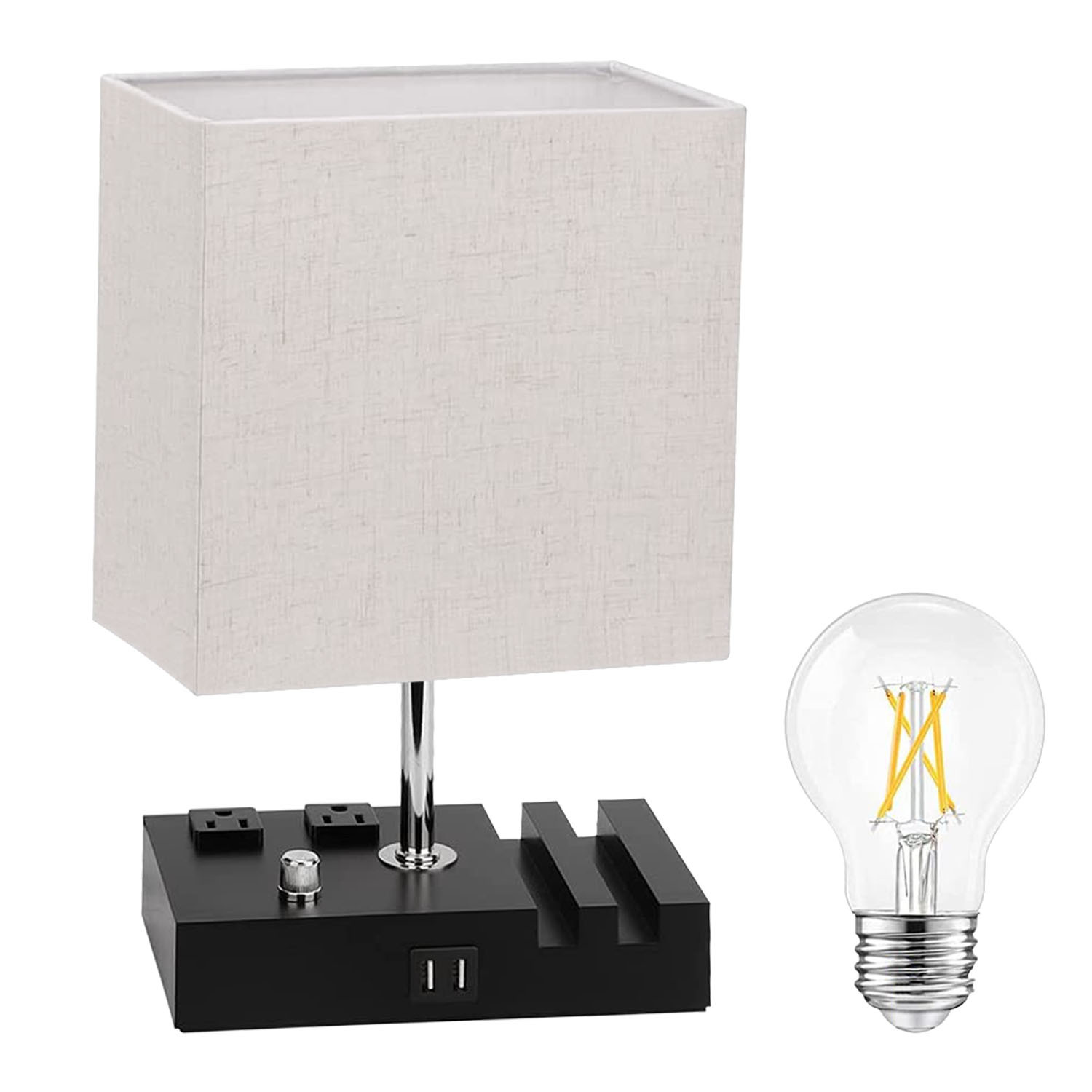 1Pc Fully Dimmable Table Lamp For Bedroom Living Room Bedside Lamp For Nightstand Dual USB Ports 2 Power Outlets LED Bulb Included - Image 2