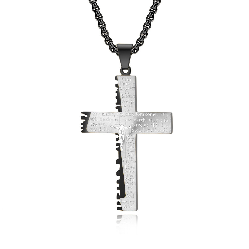 Christian Jesus Cross Necklace Double Men's - Image 8
