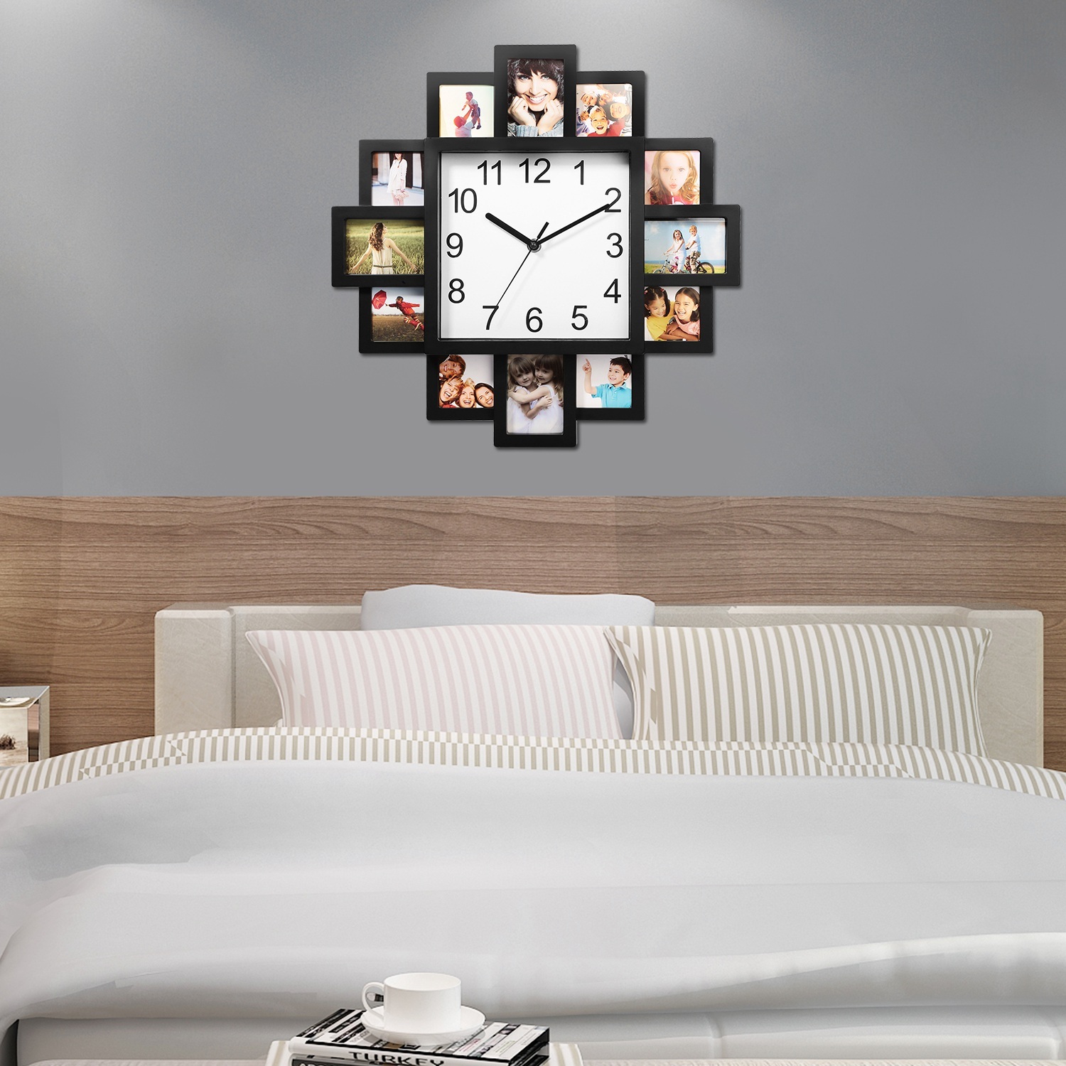 1Pc Photo Frame Clock Picture Collage 12-Picture Display Wall Clock Photowall Wall Hanging Home Decor - Image 9