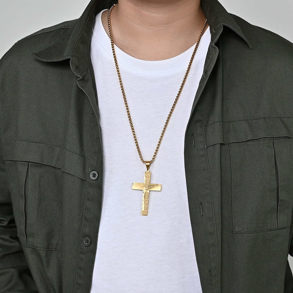 Christian Jesus Cross Necklace Double Men's - Image 3